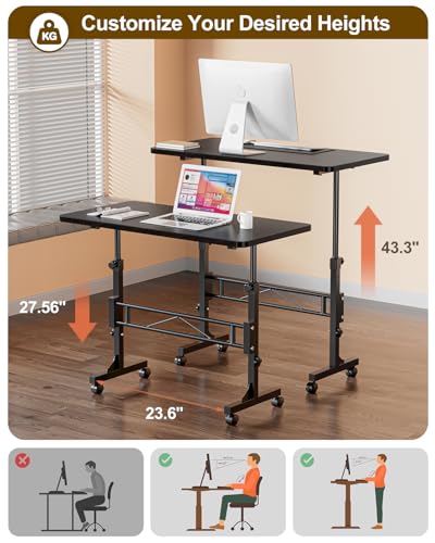 Amztabler Black Adjustable Height Standing Desk on Wheels – Mobile Sit-Stand Workstation