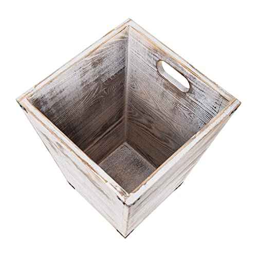 VERGOODR Farmhouse Style Wooden Square Trash Can with Cutout Handles Decorative Metal Wastebaskets for Bedroom,Living Room, Bathroom & Office,Waste Bin Trash bin