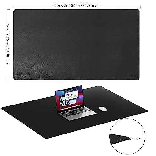 Cacoy 40" x 24" Leather Desk Mat, PU Leather Desk Pad Protector, Desk matt for Desktop, Office Desk Mat, Large Gaming Mouse Pad, Waterproof Desk Blotter Pad for Office and Home (Black)