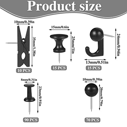 BESARME 200 Pcs Push Pins for Bulletin Board, Black Thumb Tacks for Cork & Foam Boards