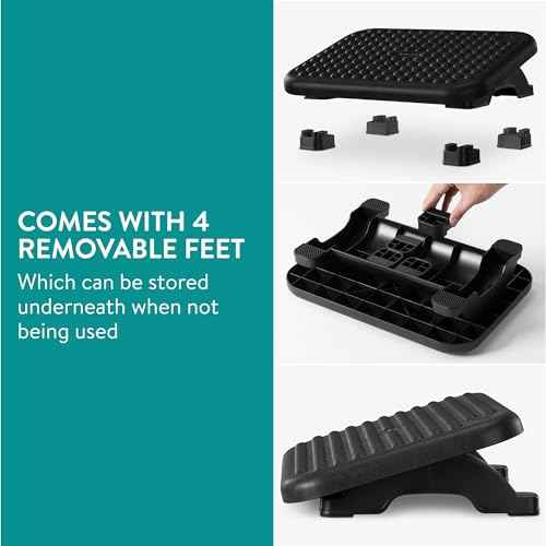 Navaris Adjustable Footrest - Under Desk Foot Rest for Office or Home - 2 Heights Adjustable with Removable Feet (10 cm and 12.5 cm) - 0 to 18 Degree Angles