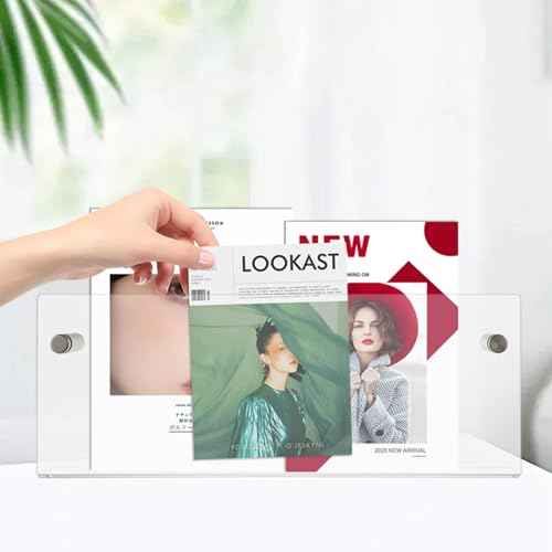 4PCS Acrylic Magazine Rack 16 Inch Wall Mount Acrylic Magazine Holder Acrylics Wall Organizer 16 Inch Floating Magazines Display Acrylics Book Shelves Walled Magazines Holder for library