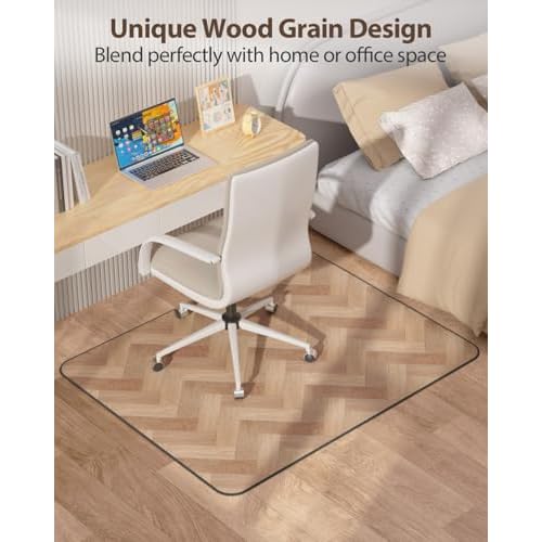 Blvornl Desk Chair Mat for Hardwood Floor, 47" x 60" Wood Grain Office Chair Mat for Rolling Chairs, Anti Slip Computer Chair Mats for Hard Floors, Heavy Duty Carpeted Protector Rug for Home Office