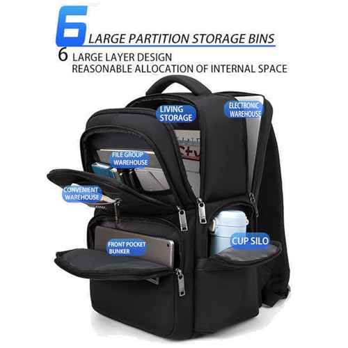 Backpack Men's Multilayer Backpack Business Casual Bag Large Capacity Multifunctional Computer Bag,waterproof, fits 15.6inch notebook(Black)
