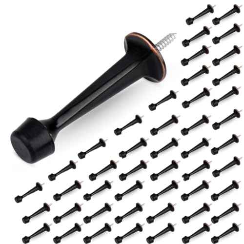 HOMOTEK 48 Pack Heavy Duty Solid Rigid Door Stop with Soft Rubber Tip, Zinc Die Cast Door Stopper Protect Wall & Door, Oil Rubbed Bronze