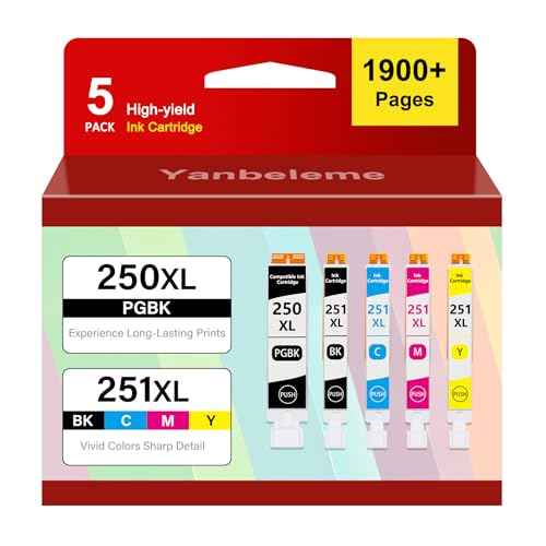 PGI-250XL CLI-251XL 5-Pack Replacement for Canon 250 251 XL Ink Cartridges for PIXMA MX922, MG5420, MG5520, MG5522, MG6320, MG6620, IP7220 Printer (PGBK Black Cyan Magenta Yellow)