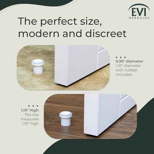 Pack of 2 EVI Door Stoppers |White Stainless Steel Door Stopper - Screw Fastening - White Rubber Protector - 0.95 x 1.19 Inch Door Stop