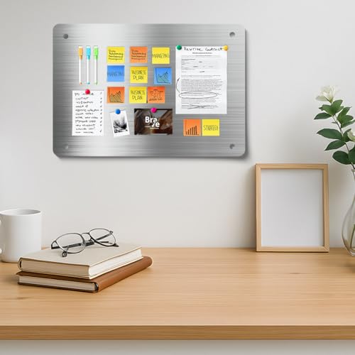 Magnetic Bulletin Board 12.5 x 8.6 Inches Wall Display Metal Sign with Mounting Hardware