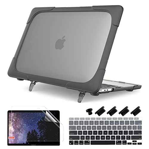 Batianda for MacBook Air 13 inch Case 2020 2019 2018 Release Model A2337 M1 A2179 A1932, Heavy Duty Shockproof Durable Protective Hard Shell Soft Bumper with Fold Kickstand & Keyboard Cover, Grey