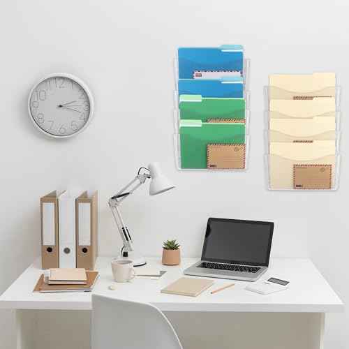 EASEPRES 8 Pack Clear Single Pocket Hanging File Organizer, Plastic Wall Mount Paper Mails Magazines Holder, Mounted Folder Bins for Office, School and Home, 13.85x3.14x6.88 inches