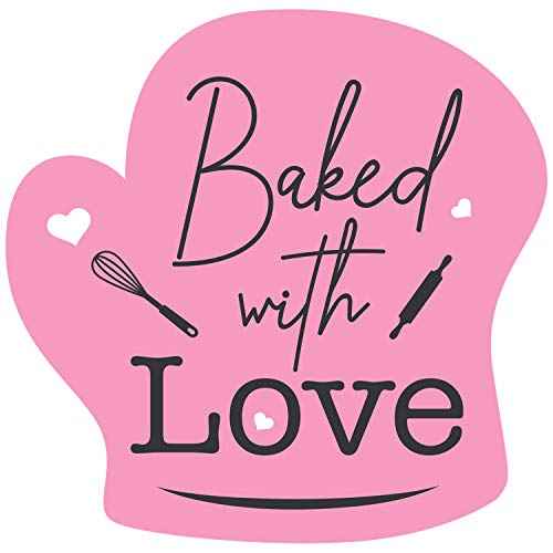 easykart labels 3000 Baked with Love Stickers in Sheets, Pink Color in Hand Gloves Die cut Design | 2" x 2" Inch Size Highly Recommended for All Bakeries and Baked Products ..