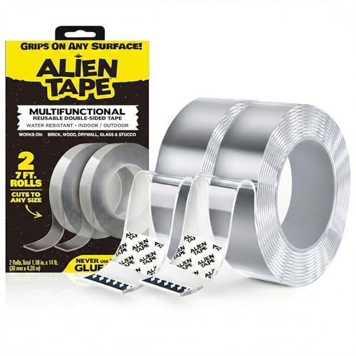Alien Tape Heavy Duty Nano Double-Sided Mounting Tape 14 Feet (2 Rolls) – Clear, Reusable Adhesive