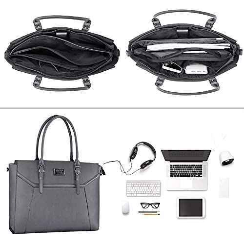 MOSISO 17 inch Women Laptop Tote Bag with Shockproof Compartment, Gray