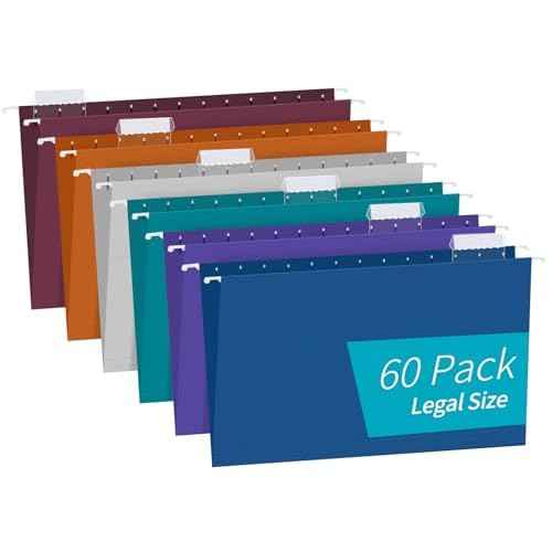 Hanging File Folders, RAZCC 60 Pack Reinforced Hanging Folders Legal Size, Designed for Bulky Files, Filing Cabinet, Adjustable Tabs, Assorted Colors