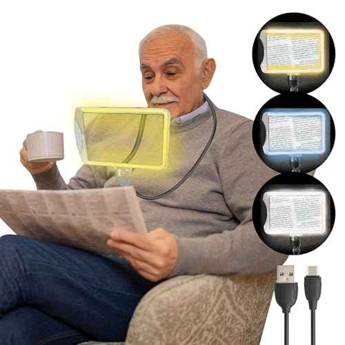 MagniPros Rechargeable Goose-Neck Page Magnifier with 3 Color Light Modes - 4X & 6X Interchangeable Lenses