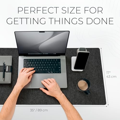 Nordik Felt Desk Mat Large Charcoal 35x17 Inches - Office Desk Pad with Leather Logo