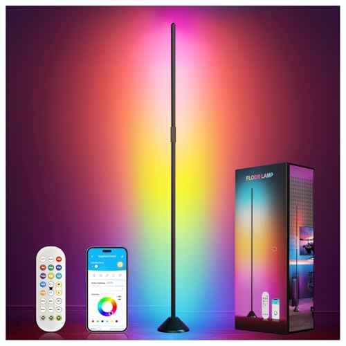 DAYBETTER Floor Lamp for Bedroom Compatible with Alexa, DIY 1200 Lumen Adjustable Brightness Smart Modern Floor Lamp with Music Sync,16 Million Colors LED Corner Lights for Living Room Black