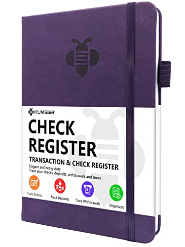KUMEER Check Register – Elegant Personal Checkbook Ledger, Hardcover 5.2x7.6in, Purple