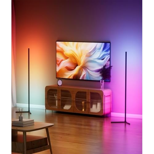 2 Pack Corner Floor Lamp, 65" RGB LED Corner Lamp, Color Changing Ambient Lighting with Music Sync - App and Remote Control LED Lamp for Bedroom, Living Room, Gaming Room