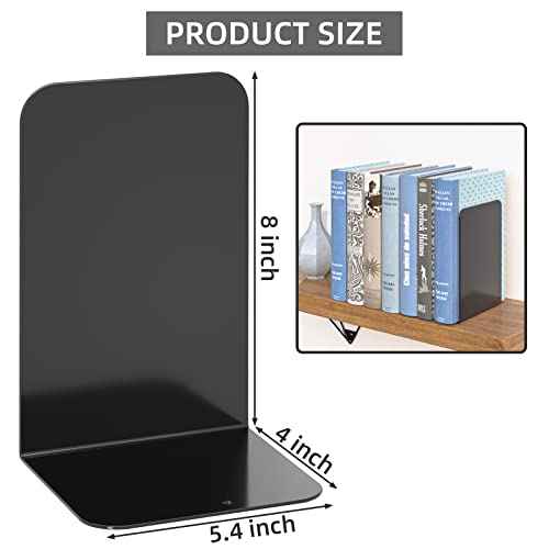 VFINE Bookends 1 Pair, Black Metal Book Ends, Heavy Bookends for Shelves, Book Stopper for Heavy Books, Book Organizer for Home Office School Supplies