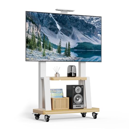 BEISHI Mobile TV Stand on Wheels for 32-75 Inch TVs - White
