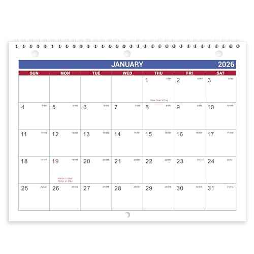 2026 Calendar - 2026 Wall Calendar, Jan. 2026 - Dec. 2026, 8.5" x 11", Memoranda Lined Pages with Thick Paper, Twin-Wire Binding, Holidays, Julian Dates
