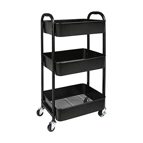 MAX Houser Black 3-Tier Rolling Utility Cart with Lockable Casters – Easy Assembly