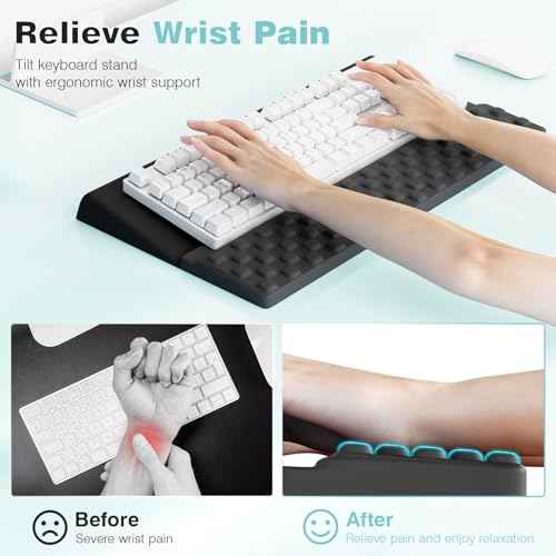Ospelelf Keyboard Stand with Wrist Rest Comfortable Ergonomic Riser Holder Pad for Typing Black Gray
