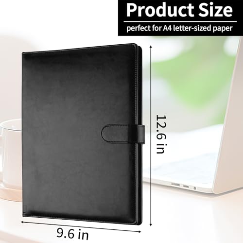 Black Faux Leather Padfolio with Clipboard & Organizer - Professional Portfolio Binder