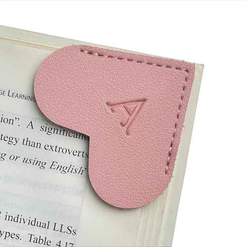MOTEERLLU Personalized Leather Heart Bookmark with Initial, Cute Letters Custom Corner Book Mark for Reading Women, Teacher, Student, Book Lovers Gifts & Accessories(Pink, A)