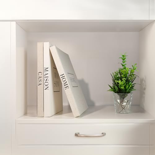 Linen Neutral Coffee Table Books Set of 3,Fashion Designer Hardcover Blank Book Stack, Modern Decorative Books for Home Decor XL Coffee Table Decoration Books - Stylish Display Books