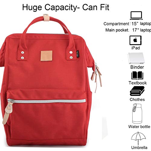 Himawari Large Travel Backpack with Laptop Compartment 17 Inch Roomy Doctor Bag College backpack for Women&Men-Not include USB Port (1882-Red&plus)