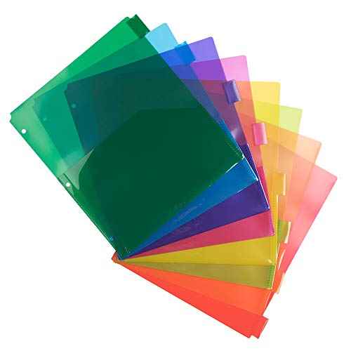 JAM PAPER Plastic Index 8-Tab Dividers w/Double Pockets - 9 3/4 x 11 1/2 - Assorted Multi-Color - 6 Packs of 8 Tabs/Set