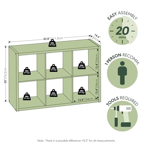 Furinno White Cubicle 6-Cube Bookshelf - Modern Thick Frame Storage