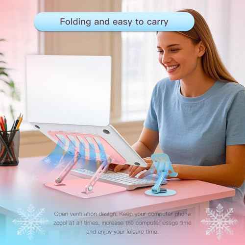 Pink Adjustable Laptop Stand for Desk&Rotating Phone Holder Blue,Portable Stand No Need Install,Perfect for Office,Home & Travel Ideal Cell Phone & Laptop Stand Combo