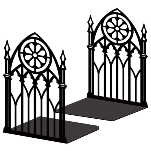 BEUNITONE Gothic Gate Book Ends Decorative Metal Shelving Organizer for Heavy Books