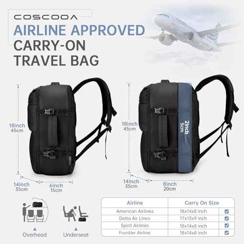 Expandable Carry On Travel Backpack,For Frontier Airlines Personal Item Bag 18x14x8 Underseat Travel Duffel Bag,17 inch Laptop Backpack Flight Approved