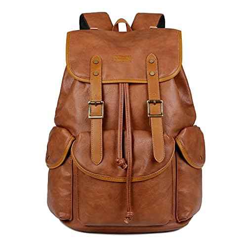 Vegan Leather 15.6 inch Laptop Backpack Hiking Camping Backpack Satchel Bookbag Travel Business Backpack CN-01 (Brown)