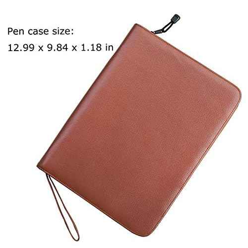 Real Leather Pen Case for Fountain Pen/Rollerball Pen, Genuine Cowhide Holder Pouch Bag for 46 Pens, Fit in Various Size Large Capacity Office Business Gift - Brown