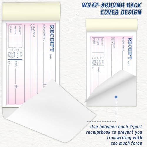 UZLU 40 Pack Rent & Money Receipt Books 2-Part Carbonless, Consecutive 6-Digit Nos, Wraparound Back Cover, 3-11/32 x 5-5/8, Landlord/Small Biz
