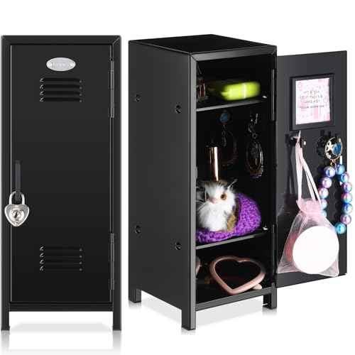 2 Pcs Christmas Mini Locker with Lock and 2 Keys 10.8 Inch Miniature Small Storage Locker Real Littles Cute for Xmas Santa Desktop School Home Office Container(Black)