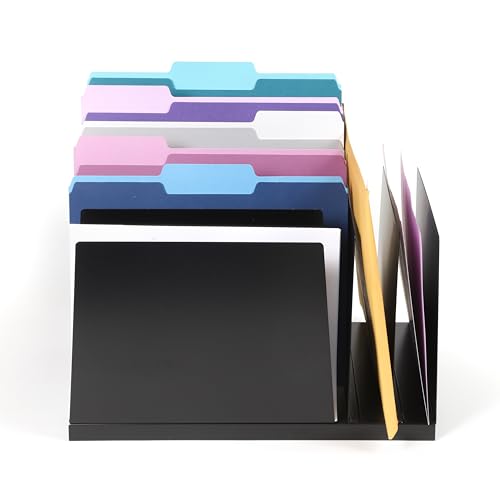 Huron Desktop File Binder Organizer Storage, Combination Vertical 3/Slant 6 Slot Tray, Black Steel