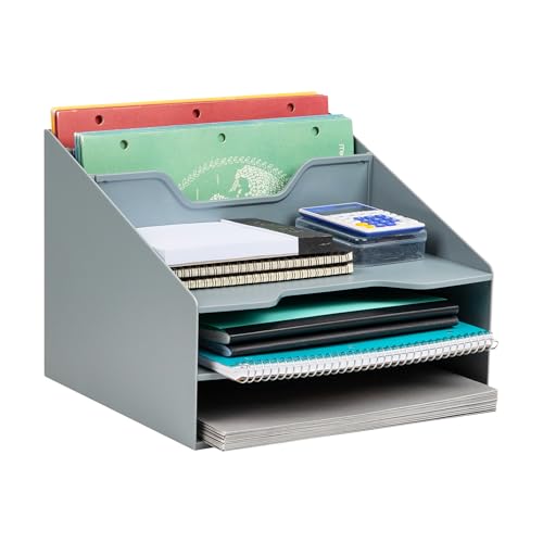 Mind Reader Desktop Organizer, Vertical File Holder, Paper Trays, Office, Plastic, Gray