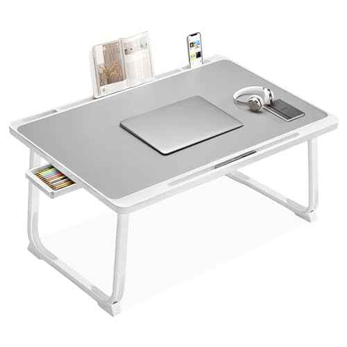 Laptop Desk for Bed, Laptop Bed Tray Table, Foldable Lap Tablet Table with Storage Drawer and Bookstand, Lap Desks Bed Trays for Sofa Couch Floor (Silver)