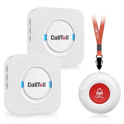 CallToU Caregiver Pager Wireless Call Button Nurse Alert System 500+ Feet for Home/Elderly/Patient/Disabled 2 Plugin Receiver 1 Waterproof Transmitter