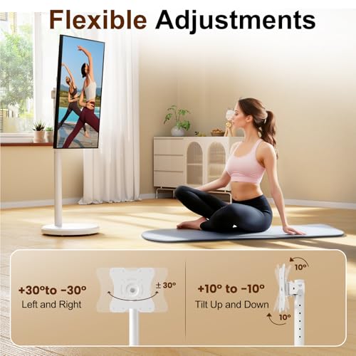 Mobile TV Cart Rolling TV Stand for 10-46 Inch Flat/Curved Screen Up to 88lbs, Height Adjustable Portable TV Cart with Tilting and Rotating, TV Stand with Wheels, Max VESA 200x200mm (White)