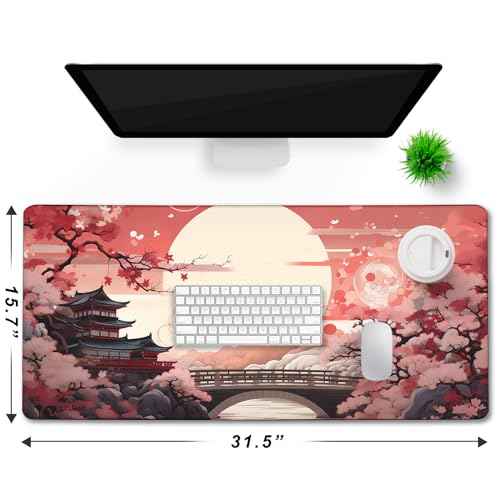 Japanese Large Gaming Mouse Pad with Stitched Edges, 31.5" x 15.7" Large Extended Computer Pad, Mouse Pad Protector with Non-Slip Waterproof Rubber Base for Laptop Office Accessories, Sunset