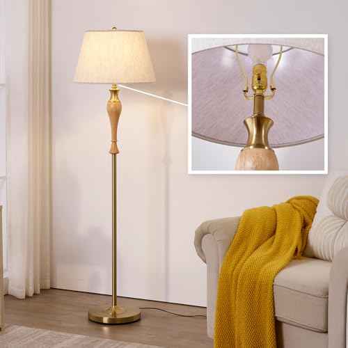 Floor Lamp, Mid Century Lamp with Fabric Shade, Modern Standing Lamp with Dimmer Switch and Bulb for Living Room, Rustic Retro Tall Lamp for Bedroom and Office, Home D?cor