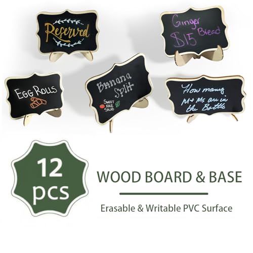 12pcs Mini Chalkboard Signs with Stand,Food Labels for Party Buffet, Food Tag/Name Card for Wedding Table, Name Tag Drink Labels Taco/Candy Bar/Bake Sale Food Sign, Catering Supplies Buffet Display