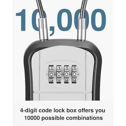 Puroma Lock Box, Portable Key Lock Box with Removable Cable Handle, Resettable Combination Lockbox Wall-Mounted Key Lockbox for House Key, Home, Office, Apartment Warehouse Key Storage (1 Pack, Grey)